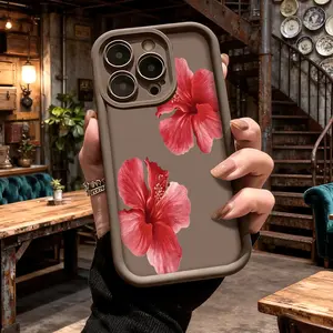 Stylish Red Hibiscus Floral Summer Phone Case for iPhone 17 16 15 14 Pro Max 13 12 11 XR XS Plus Shockproof Anti Drop Protective Durable TPU Cover