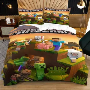 Pixel Art Style Printed Soft and Durable Bedding Duvet Cover Set, Including 1 Duvet Cover and 1 or 2 Pillowcases, Without A Core or Pillow, Suitable for Gifts for Teenagers and Adults, Modern Style Fashionable Bedroom Bed Decoration