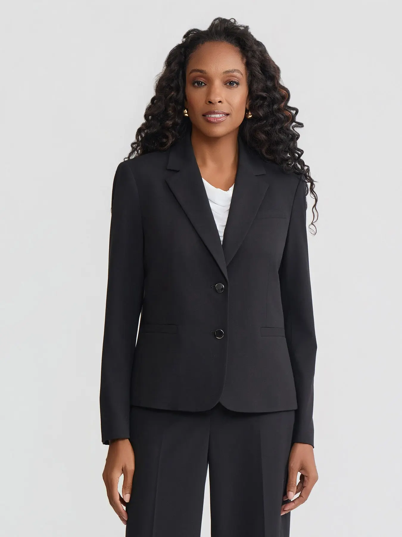 Petite Two-Button Blazer, Polished Bi-Stretch