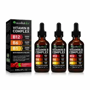 Acentiallabs Organic Edible Dietary Gluten-Free High-Dose Vitamin B12 Supplements 3-Pack - 5000mcg Quick-Absorb 492g Raspberry Flavor Liquid Energy Drops, Boost Energy & Brain Health, USA-Made