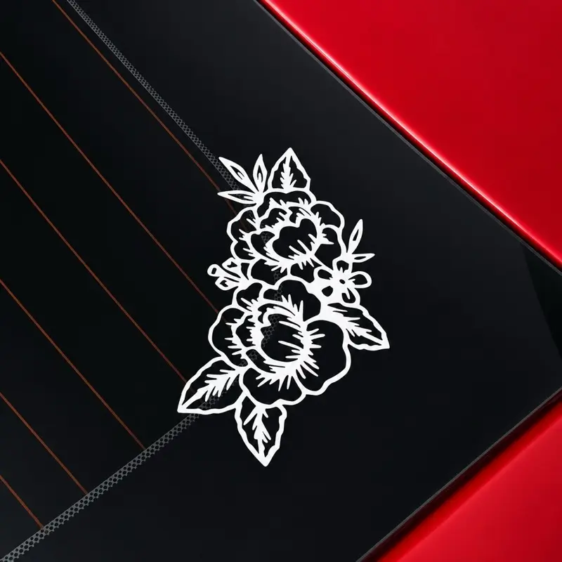 Vinyl Peony Car Sticker - Waterproof, Self-Adhesive Wildflower Decal with Proportional Cut, Multiple Sizes for Car Exterior Smooth Surfaces