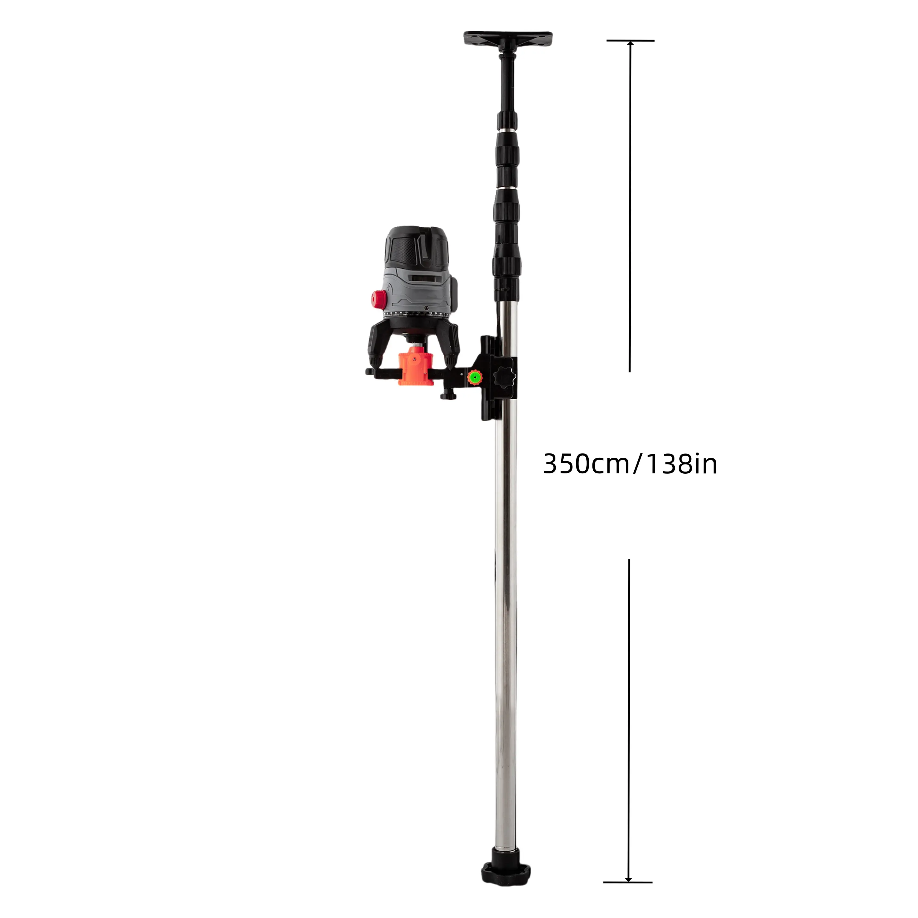 350cm Laser Level Telescoping Support Pole, Adjustable Stainless Steel Extendable Mounting Bracket with 360° Rotating Bracket, for Laser Level Measuring Tool