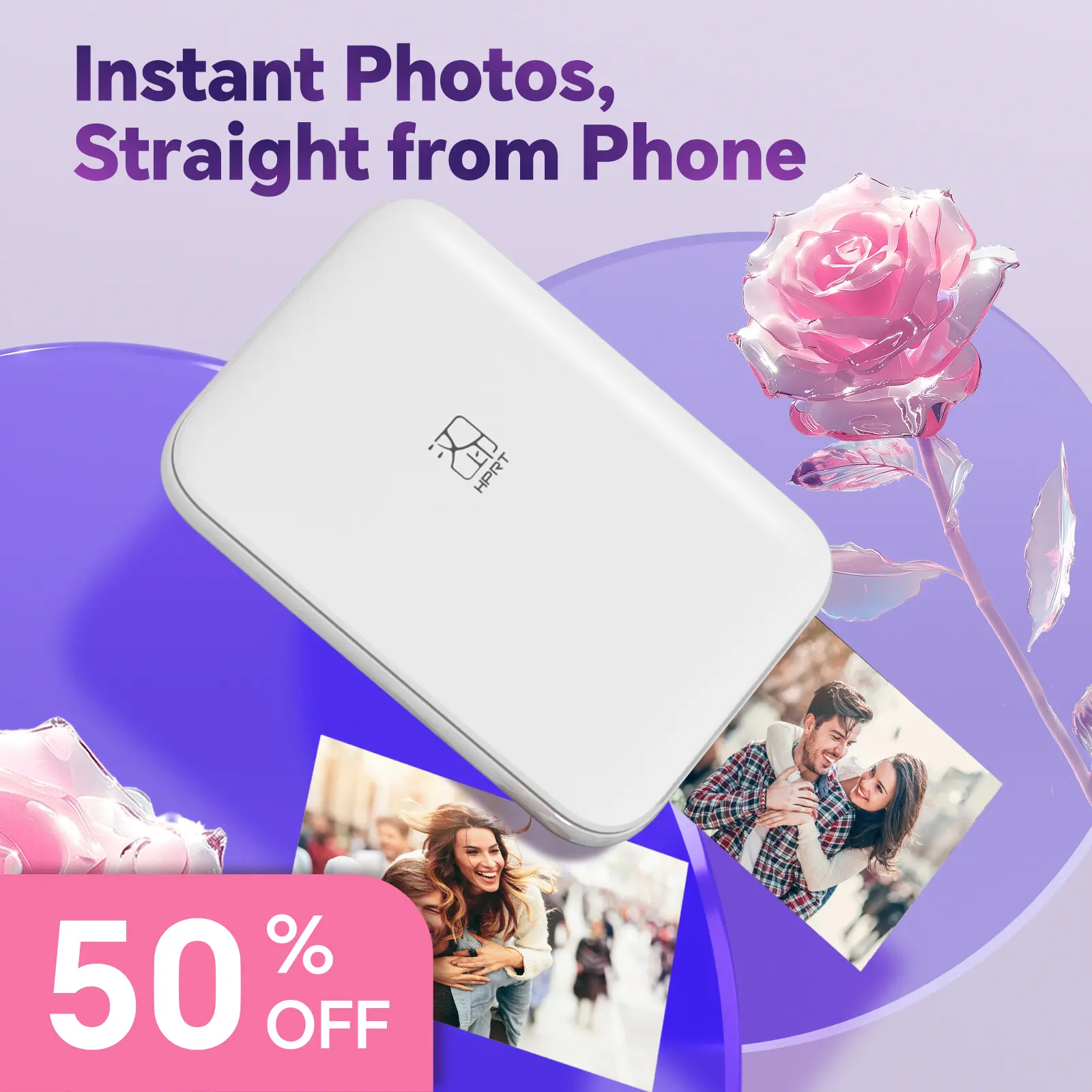 HPRT MT53 Mini Photo Printer, 2x3" Self-Adhesive Instant Color Photos, Wireless Bluetooth Sticker Printer for iPhone & Android#SummerSale