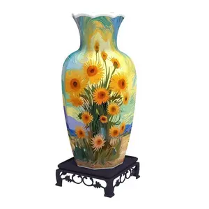 3D Puzzle Vase with Floral Base, Retro Curved Bottle, Waterproof Puzzle Pieces DIY Indoor Recreation Craft, Decorative Sunflower Bottle for Flower Arranging, Ideal Valentine's Day Gift for Women