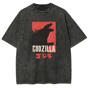 valentine shirts Godzilla Japanese Anime Men's and Women's T-shirts Pure Cotton Washed Old Retro Y2k Harajuku Oversize Casual Short Sleeves