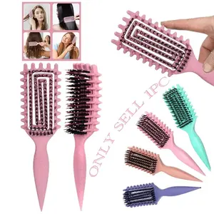 1 curly hair defining brush - Portable hollow-out comb with nylon bristles and ABS handle, available in multiple colors, suitable for all hairstyles, a tool for smoothing and styling, enhances Shape and Volume for Women’s Daily Hair Care