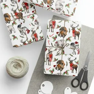 Christmas Animals Gift Wrapping Paper Roll, Santa Animals Gift Wrapping Paper, Winter Wild Deer Gift Wrapping Paper Roll