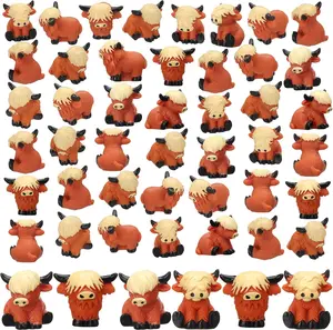 Easter Mini Highland Cow Figurines Cute Small Cow Miniature Resin Sculpture Ornament Highland Cow Statues Gift For Easter Party Birthday To Hide And Seek Game Props, Desktop Decorations For Car Office Home Garden