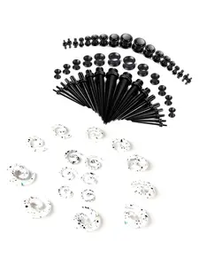 66 Pcs Black White Diverse Piercing Ear Stretching Kit for Women Men Cool Tunnels Ear Stretching Starter for Vacation Travel Party Trendy Acrylic Tapers Plugs Spiral Tapers for Rapper Dancer