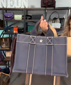Pre-owned HERMÈS As Seen On Screen As Seen On Screen Deauville PM Tote Bag Navy w/ White Stitching ️$699