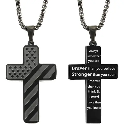 Men Women American Flag Cross Pendant Necklace - Patriotic Christian Religious Jewelry - Unisex Religious Necklace with Flag Design - Unique Symbolic Jewelry for Him and Her