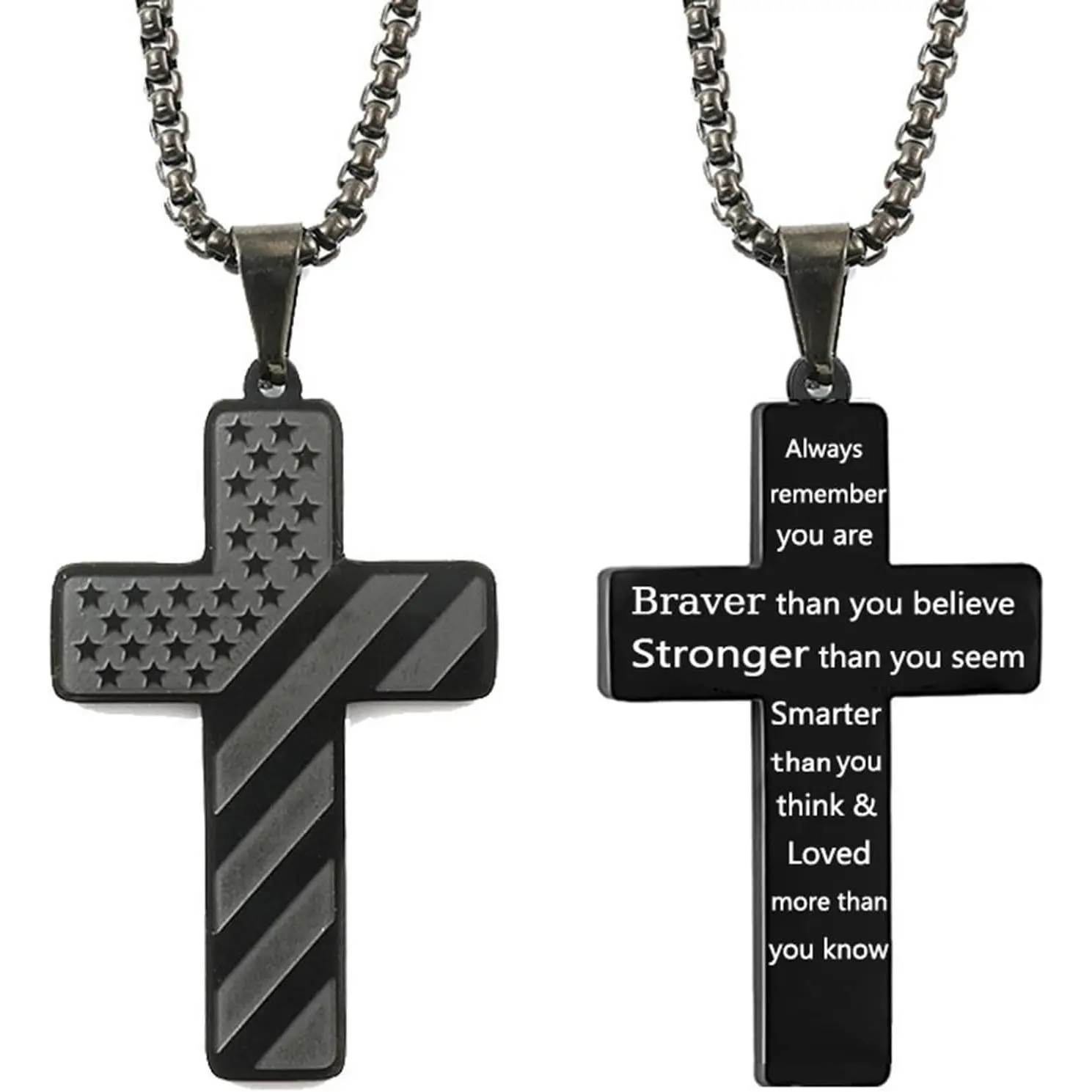 Men Women American Flag Cross Pendant Necklace - Patriotic Christian Religious Jewelry - Unisex Religious Necklace with Flag Design - Unique Symbolic