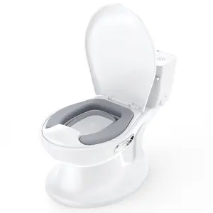 Soft Seat Toddler Potty Training Toilet – Realistic Flushing Sound, Removable Pot, Storage Tank, Toilet Paper Holder, Splash Guard, Non-Slip Base – Indoor & Travel Child Potty Chair