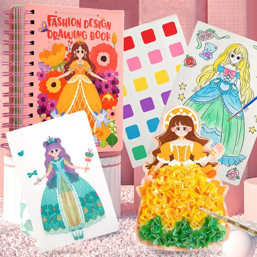 Princess Dress Design Coloring Book, Doodle Books, 1 Set 3 in 1 Princess Dress Design Drawing Book, DIY Scrapbooking Supplies, Art & DIY Handmade Set, Diy Handmade Crafts, Craft Kit, Art Kits, Creative Paper Kit