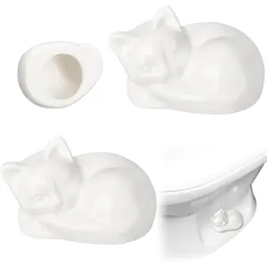 2 Pack Decorative Cat Toilet Bolt Screw Cover Caps Ceramic Cute Bathroom Decor Fun Themed Gadgets Replacement Parts (White)