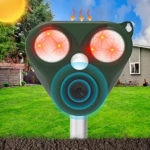 Solar Ultrasonic Animal Repeller Outdoor – Motion Sensor Pest Deterrent with LED Flash, Waterproof, Adjustable Frequency for Deer, Raccoon, Squirrel, Dog & Bird