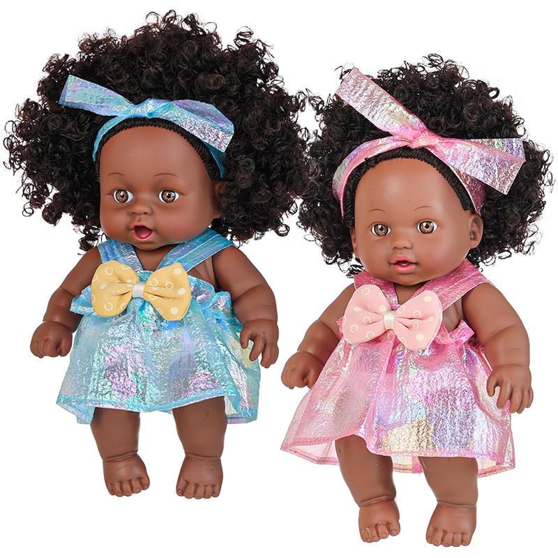 Ecore Fun 2 Pcs 8 Inch Black Baby Doll African Washable Realistic Silicone Baby Dolls with Clothes and Hairband…