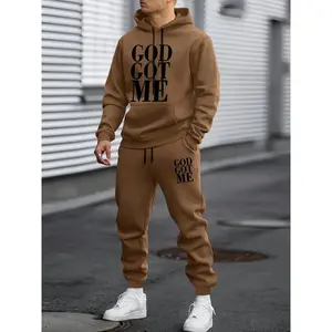 Casual Hoodie And Sweatpants Set - Thick Fleece Lining, Long Sleeves, Printed Design | Machine Washable Clothing Menswear