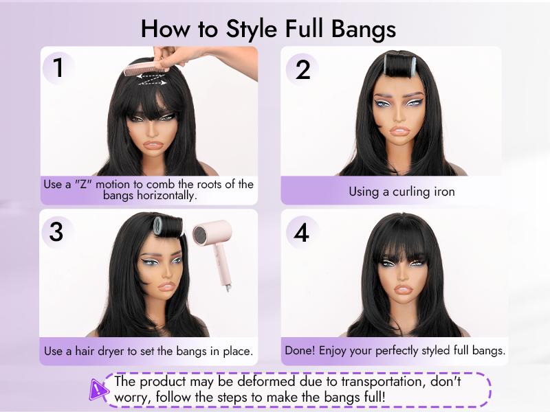 Long Black Hair Topper with Bangs for Women, 4x4 Realistic Scalp,Free Parting, Layered Hairstyle Synthetic Heat Resistant for Daily Party Use 20 inch
