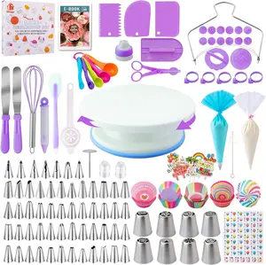 Baking Beginners Special 356-Piece Cake Decorating Tools Kit with Revolving Turntable, Piping Bag, Icing Tips, Fondant Molds, Spatula, Scraper, Food-Grade Safe Full Baking Set