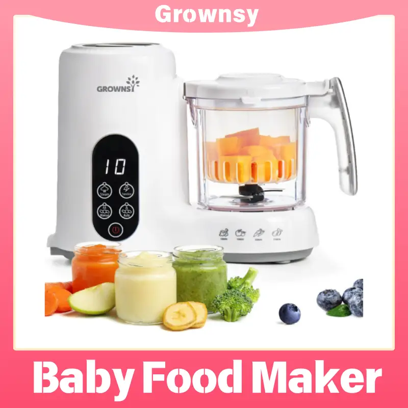 Grownsy Baby Food Maker with Steam Basket, One Step Baby Food Processor Steamer Puree Blender Grinder Mills Machine, Auto Cooking Grinding and Sterili