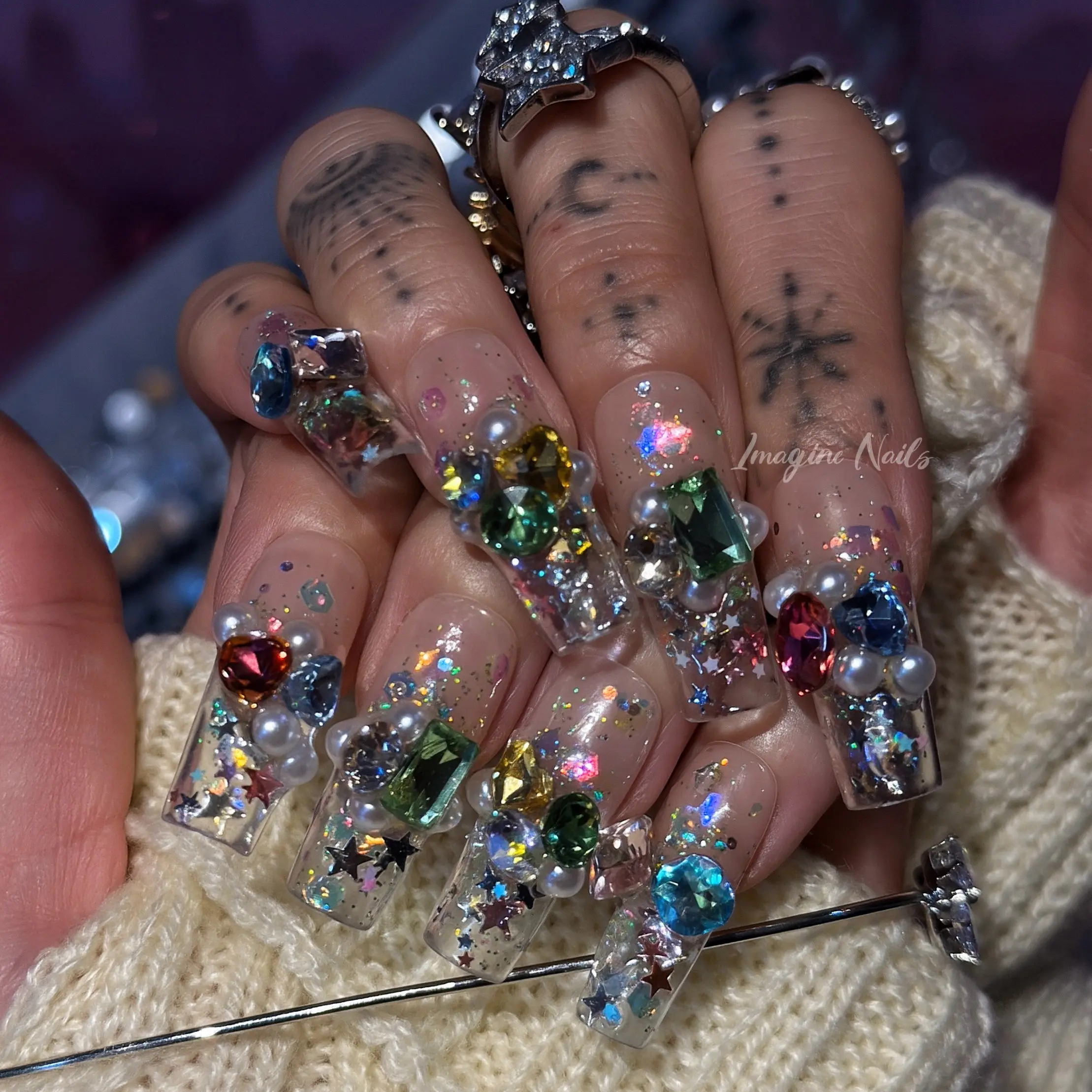 Imagine Nails Energy Crystal Collection nail art｜Customize colour Originail design nail｜Swarovs K9 High level Diamond nails ｜ Handmade Press on nails | Reusable | Salon Quality,Long Lasting,Unique Design | Give rings