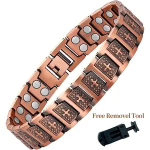 Men's cross magnetic bracelet, copper plated bracelet, magnetic suction bracelet, jewelry gift with adjustable size tool, ideal gift for others, adjustable bracelet | plated bracelet | complex chain design, copper colored magnetic bracelet jewelry gift