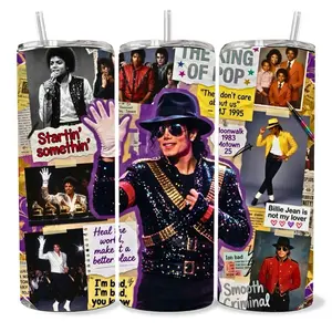 Michael Jackson 20 oz Tumbler - BPA Free, Stainless Steel, Leak Proof, Clear Lid, Includes Straw