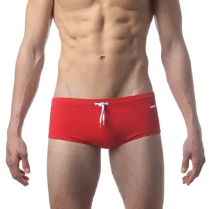 Parke & Ronen Red Solid Corcovado Square Cut Swim Trunk