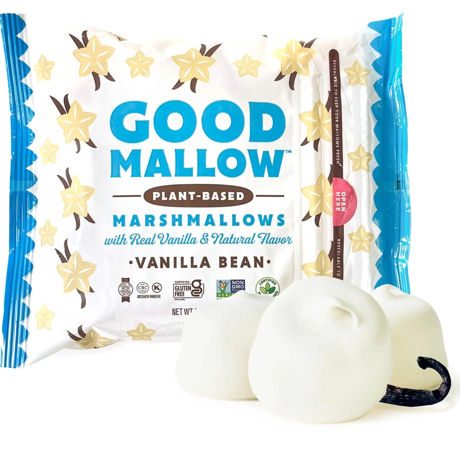 Vegan Marshmallows - Large Kosher Gluten Free Dairy Free Healthy Marshmallows - Natural Gelatin Free for Hot Chocolate, Smores, Baking - Nothing Artificial, Vanilla