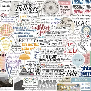 Taylor Album Lyrics Graffiti Stickers Set, Decorative Luggage DIY Waterproof Decals, 52 Pieces, Flat Style, No Ca Prop 65 Warning