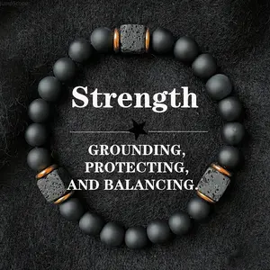 Men's Black Onyx Lava Rock Beaded Bracelet for Grounding Protection Balance Energy Yoga Meditation Jewelry Enhance Your Practice