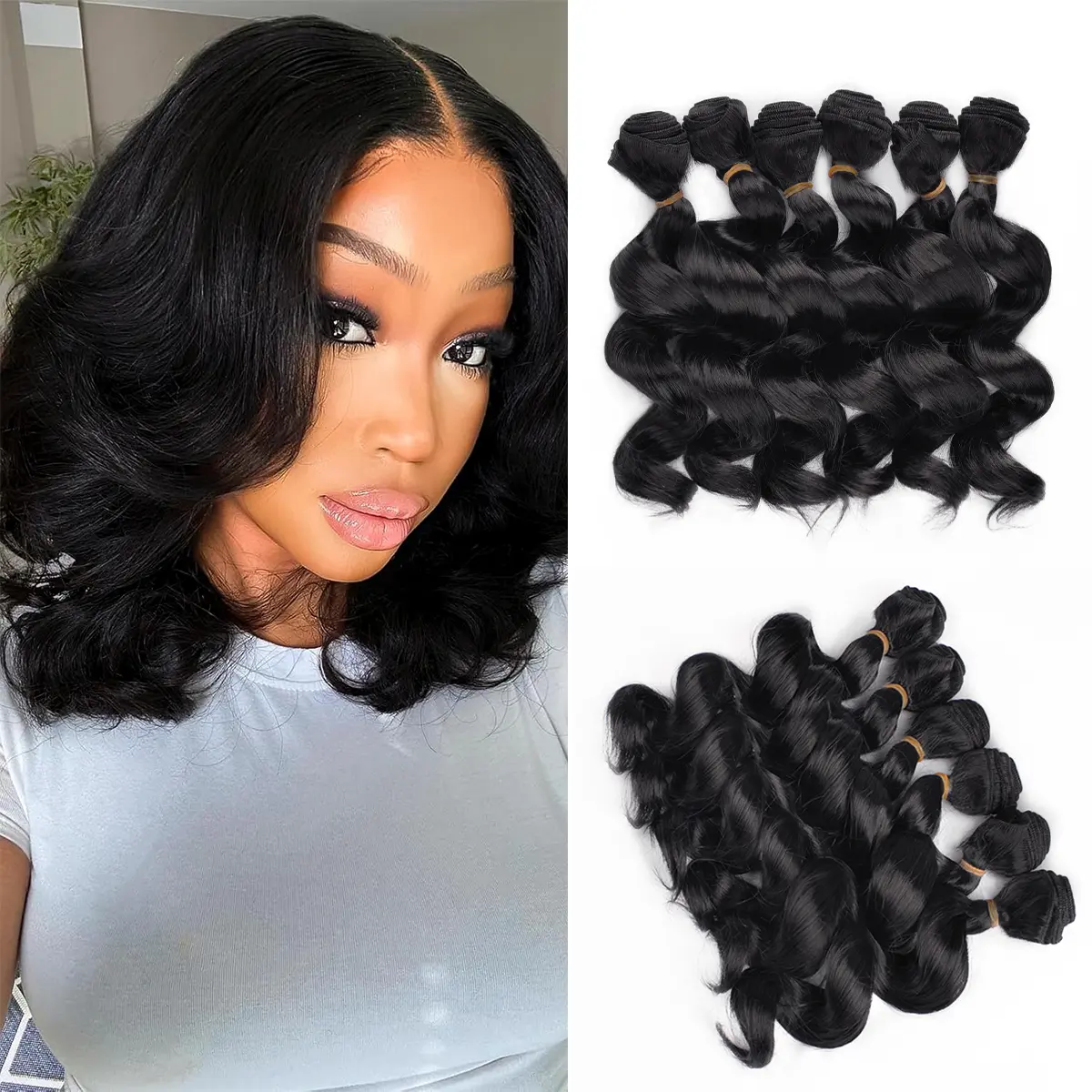 Body Wave Synthetic Hair Weave 6pcs Hair Bundles Deals 10 Inche Hair Bundles Color Natural Black Synthetic Hair Weft