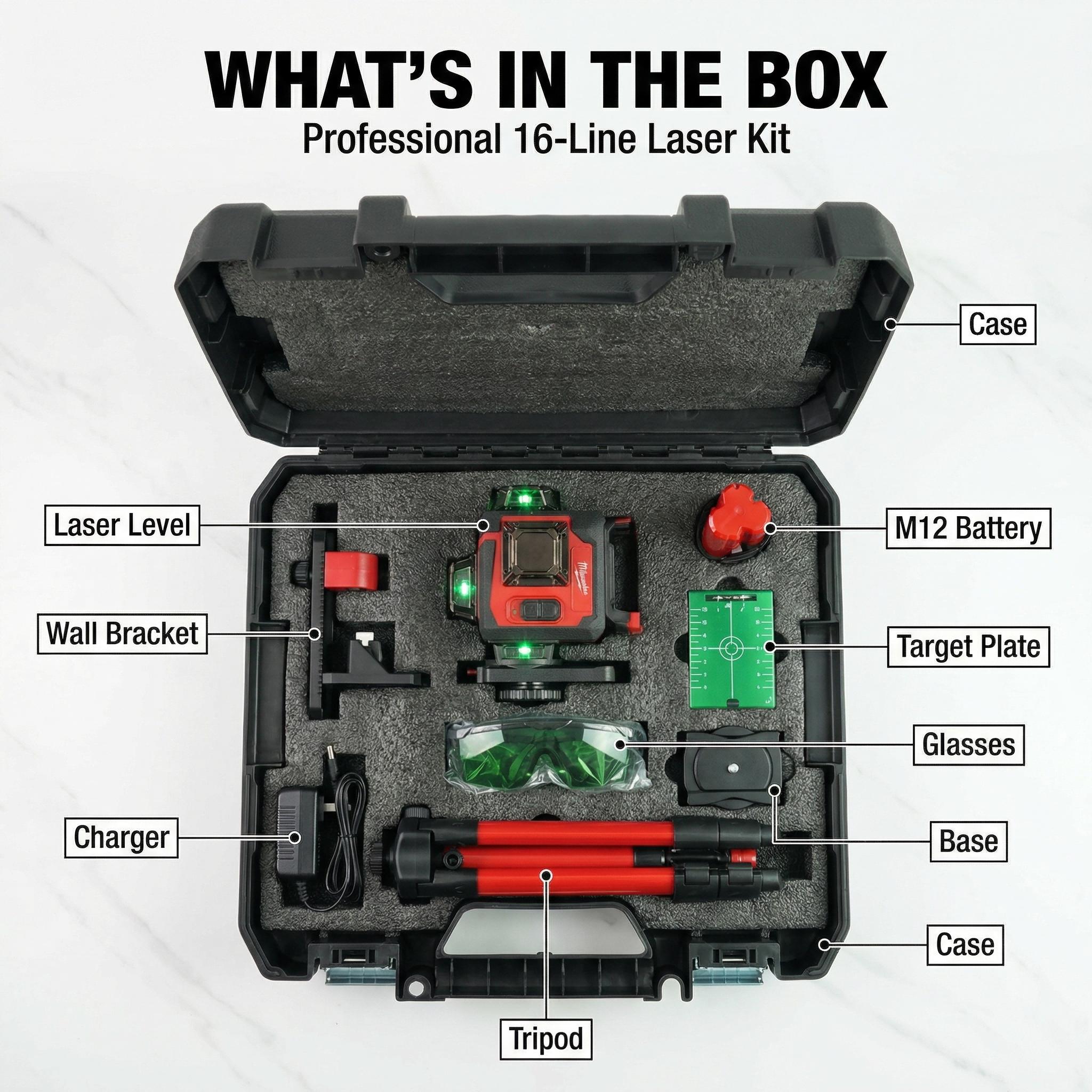 Milwaukee 16 Line Laser Level Kit for Professional Construction and Precision Alignment