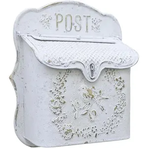 Wall Mount Mailboxes for Outside  Mail Boxes for House Outside Metal Door Mailbox Drop Box Antique Style Nostalgic Charm  Decorative, White Gray