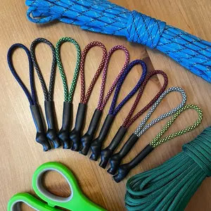 Long Paracord Zipper Pull Tag - 5 inches - Black Tubing - Assorted Diamond Color Pattern - Pack of 3 or 6