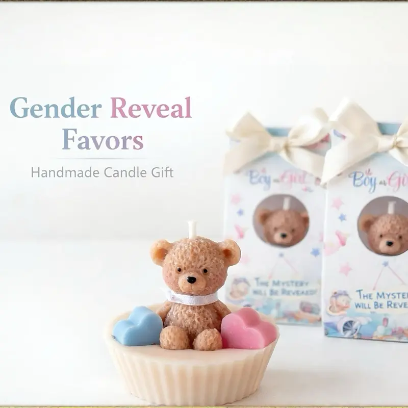 12 Teddy Bear Candle Favors - Fragranced Aroma Candles, Gender Reveal Party Supplies, Light-Up Room Decor Home Accents