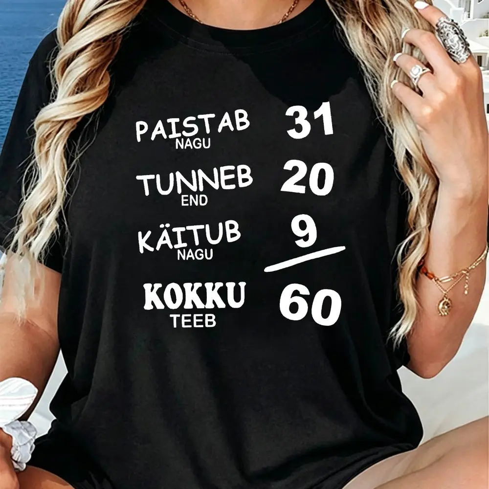 Women’s Fun Estonian “31st Birthday Joke” T-Shirt – “Looks 31/Feels 20/Acts 9/Total 60” Humorous Crew-Neck Short-Sleeve Top, Perfect for, Labor Day