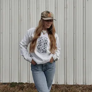 "Kick the Dust Up" Embroidered Cowgirl Boots Crewneck