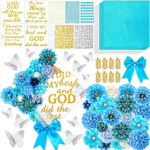 66 count Graduation Cap Decorations Graduation Cap Decorations kit Included Faux Flower Heads3D Butterfly Stickers for DIY Grad Cap Topper Grad Party Decor(Blue)