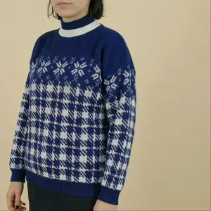 80s diane von furstenberg navy fair isle acrylic sweater