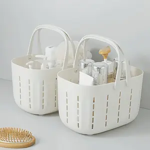 1 Shower Storage Basket with Drain Holes - No Installation, Lightweight Bathroom Storage Shelf with Handle, Suitable for Bathroom, Kitchen, Travel - Easy-Clean Plastic Material, Built-in Shower Organizer, Perforated Design, Sturdy Handle, Compact