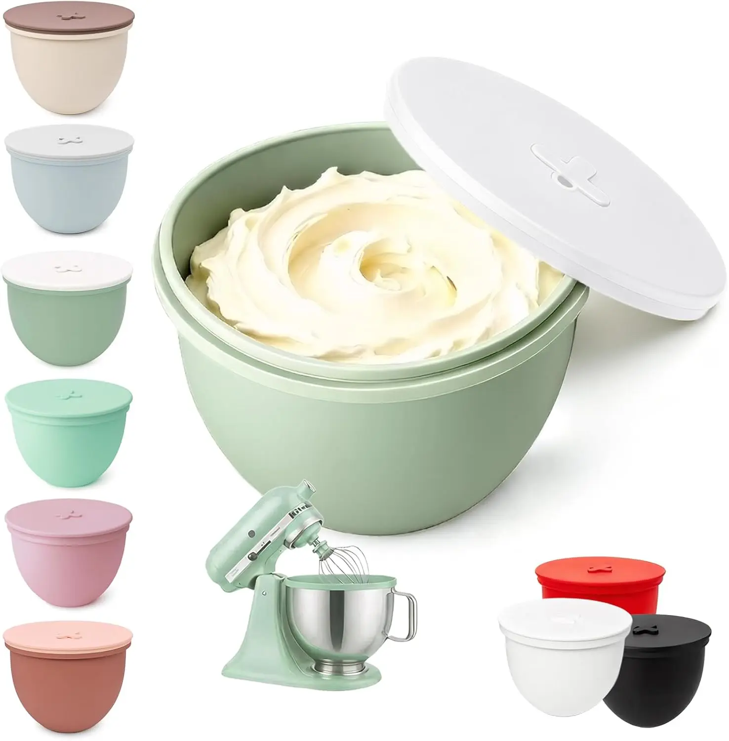 Silicone Bowl Liner with Lid for KitchenAid 4.5-Qt Tilt-Head Bowls Only, 2mm Extra-Thick Premium Silicone, Built-In Air Vent for Dough Proofing, Dishwasher Safe, BPA-Free