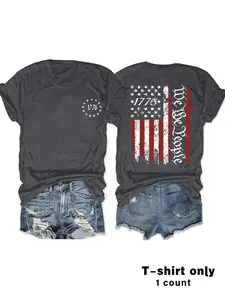 Women's American Flag Print Round Neck Lightweight Tee, Womenswear Casual Letter Graphic Short Sleeve T-Shirt for Summer, Women's Top for Daily Wear, Streetwear