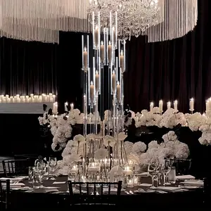 2024 37.7 Inches Tall Large 10 Arm Acrylic Candelabra Centercounts for Tables, Floor Clear Tall Candlesticks Holder with Removable Lampshade for Wedding Party Home Decoration, Fit 0.82" LED Candles