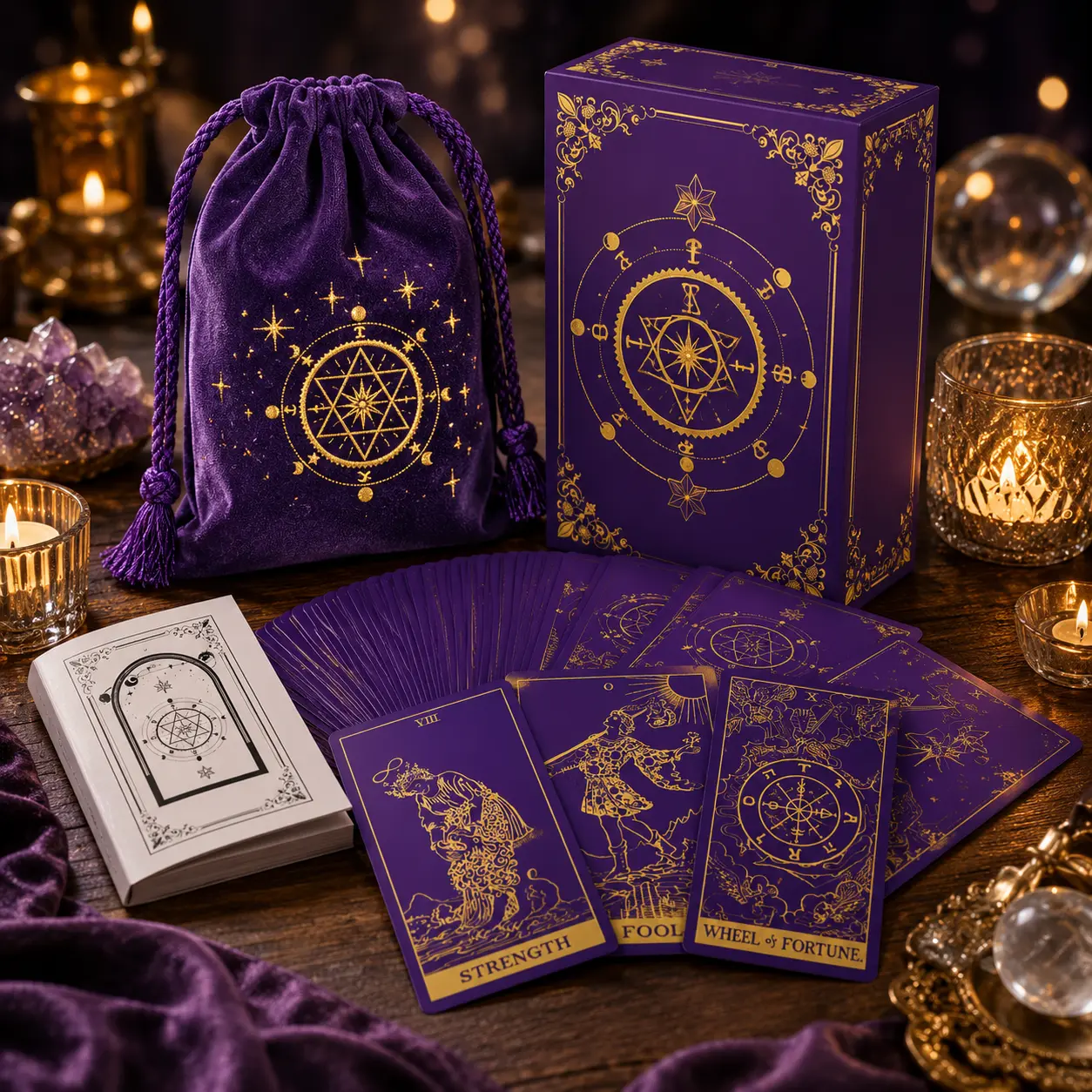 Purple Gold Tarot Cards Deck, 78-Card Classic Tarot Set with Guide Book & Velvet Carry Bag, Beginner Friendly Tarot Deck for Readings, Witchy Gifts for Women