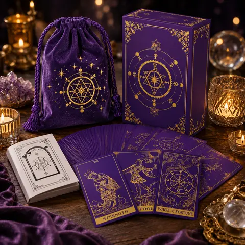 Purple Gold 78 Tarot Cards Collectible Set - Spiritual Enthusiasts & Art Lovers Kit with Guidebook, Velvet Bag, Upright-Reversed Guidance for Beginners, Witchy Gift
