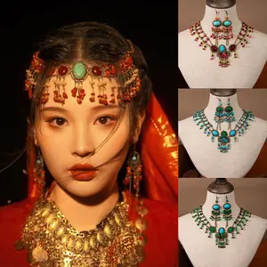 Donggong Xiaofeng Same Style Hair Accessories Desert Travel Photography Exotic Ancient Costume Hanfu Forehead Ornament Earrings Necklace Set