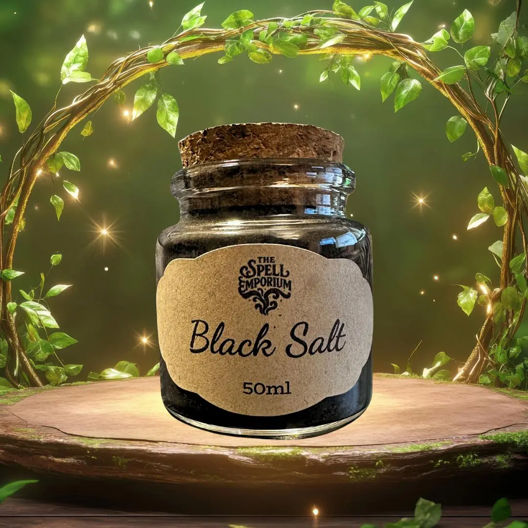 The Spell Emporium's Black Salt - 50ml Handcrafted Protection Blend 1 Jar, Single Jar with Smoked Incense, Ashes, Sea Salt, Herbs, Eggshells, Cauldron Scrapings, Natural Ingredients for Witchcraft Rituals, Deep Grounding Presence, Negativity Defense