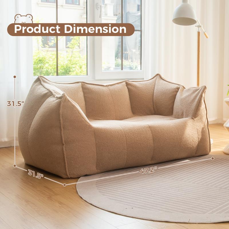 BEKRVIO Giant Bean Bag Chair Teddy Fleece Ergonomic Design Arm Rest for Adults Reading Cozy Sofa Single Seat Love Seat Options Brown Gray Pink White